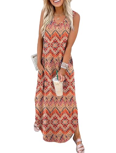 Sampeel Boho Dresses for Women 2025 Maxi Summer Long Dress Beach Vacation Clothes Swing Tank Dress M