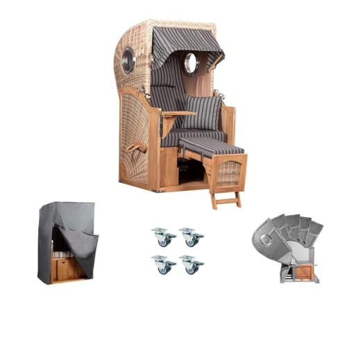 MR. DEKO Strandkorb 1-Sitzer Komplettset Düne...