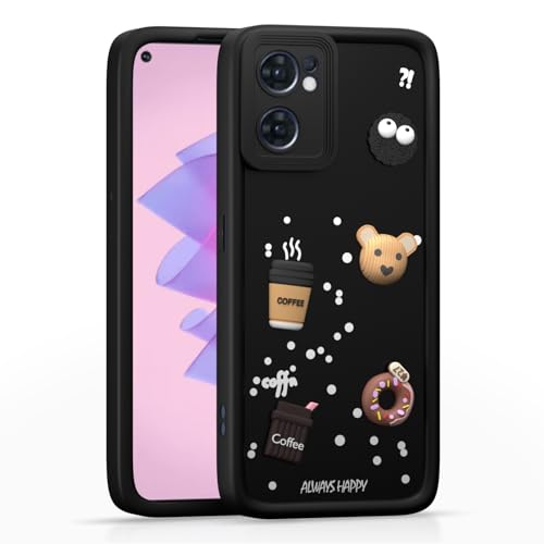Image of Outlouders Back Cover for Oppo Reno 7 5G | 3D Cartoon Bear Cute Fun Silicone Full Body Protection Bumper Case (Black)