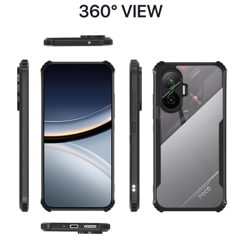 Image of Amazon Basics Back Cover Poco F7 5G | Crystal Clear Transparent Back | Ultra Hyrbid | Full Camera Protection | Raised Edge | Bumper Case (Black)