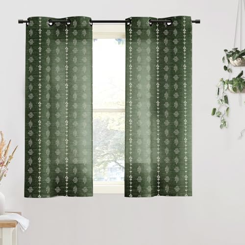 Bathroom Curtains Window,Boho Sheer Dark Olive Green Short Curtain for
