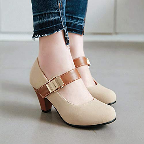 VOKLIN Women's Vintage Round Toe Mary Jane Pumps Buckle Platform Chunky Block High Heels Oxford Dress Shoes4