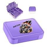 minimutz Boîte à déjeuner personnalisée pour garçon - Motif Monster Truck - Avec de nombreux compartiments - Avec nom - Sans BPA - Anti-fuite - Avec impression colorée (violet)