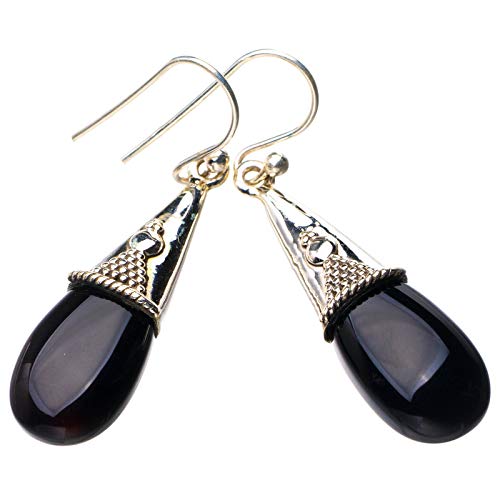 Boucles d'oreilles onyx noir argent 925 anti-allergie 3.81cm