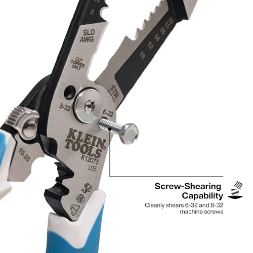 Image of Klein Tools K12075 Heavy-Duty Wire Stripper, Slim-Forged Design, Self-Opening Wire Stripping Tool, Electrical Pliers with Shear Cutter, Cable Stripper Tool