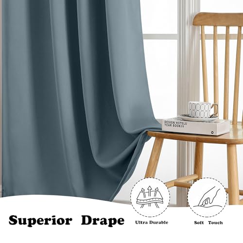 Simplebrand Stone Blue Extra Long 10ft Curtains for Patio 120 Inches Long 2 Panels Set, Room Darkening Light Blocking Solid Thermal Insulated Energy Saving Grommet Noise Reducing Curtains, 50 Wx120 L by Simplebrand - Used condition - Image 8