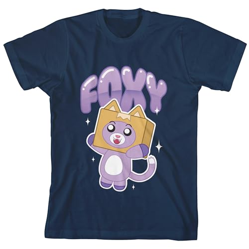 Bioworld LankyBox Glittering Foxy with Bubbly Text Youth Navy Crew Neck Short Sleeve Tee