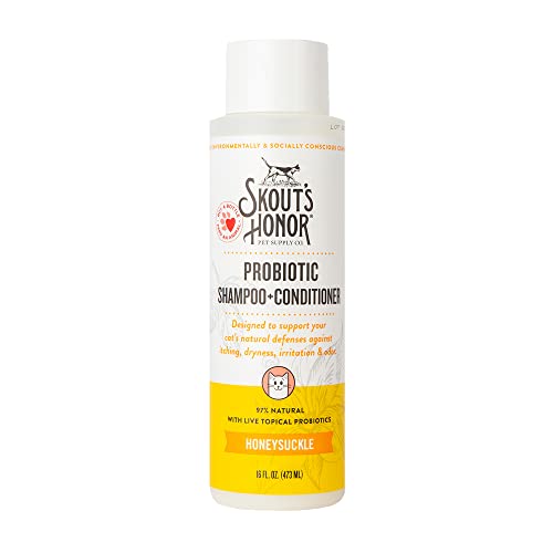 Skout's Honor Probiotic Cat Shampoo & Conditioner with Avocado Oil & Omega-3s, 97% Natural, Paraben & Sulfate-Free, Cruelty-Free, 16oz, Honeysuckle