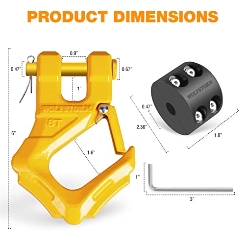 Wolfstorm Steel Heavy Duty Winch Hook With Safety Spring Latch And Winch Cable Hook Stopper,Waterproof Special Design Winch Hook,Yellow #TOP5