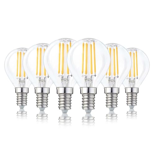 Hellum Żarówka E14 LED ciepła biel 4,2 W zestaw 6 sztuk, E14 LED z możliwością ściemniania, 90 Ra i 470 lm, zastępuje żarówkę 40 W, żarówki przezroczyste w kształcie kropli G45, 2700 K 220766