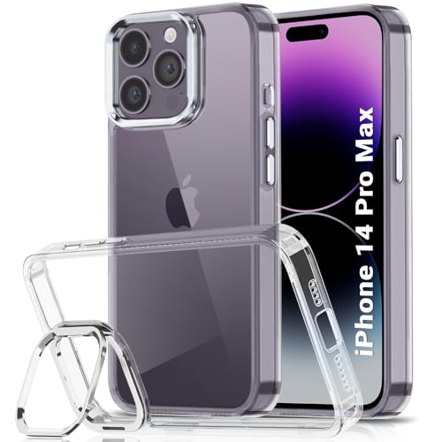 Image of TheGiftKart Hybrid Back Cover Case for iPhone 14 Pro MAX | Built-in Stand | Shockproof Hard Back Case Cover for iPhone 14 Pro MAX (PC & TPU, Clear Back, Transparent Sides)