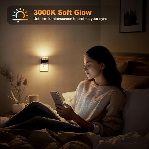 Image of JandCase LED Night Light, Bubble Night Lights Plug into Wall Auto, 3 Color | Nightlight 3000K /4000K /5000K & 3 Brightness Levels, 4 Pack Dimmable, Dusk to Dawn Sensor for Bathroom Hallway Bedroom