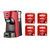 Lavazza, A Modo Mio Tiny Eco Rote Kaffeemaschine mit 64 Kapseln, Espressomaschine aus recyceltem Kunststoff, 1450 W, 220-240 V, 50/60 Hz, 0,6 Liter
