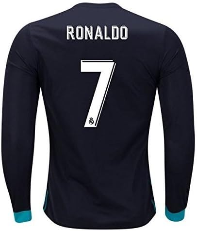 Aliceoffice Real Madrid #7 Cristiano Ronaldo Away Soccer Jersey Long Sleeve 2017-2018 Black Size M