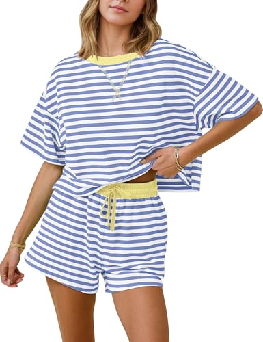 MISSACTIVER Womens Lounge 2 Piece Sets Summer Striped Matching Pajamas