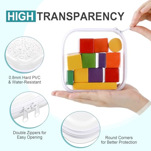 Image of Hoolerry 4 Pcs Hard Clear Zipper Case Makeup Bags Plastic Zipper Pouch Transparent Storage Box Containers for Cosmetics, Snacks, Building Blocks, Puzzles(Clear,5 x 5 x 2 in,White)