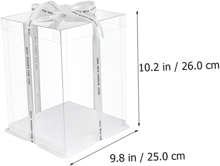 5pcs 8-inch Square Cake Boxes, Tall Double-layer Baking Dessert Containers with Ribbon, Food-grade Plastic Cake Holders for Birthday Party Packaging