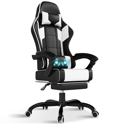 TRIUMPHKEY Silla Gaming con Masajeador, PU Silla de Juegos con Reposacabezas y Reposapiés,Silla de Oficina Ergonómica con...