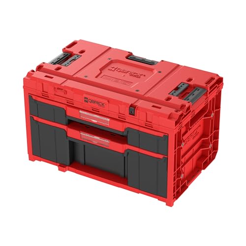 Qbrick System Werkzeugkoffer One Drawer 2 Plus Toolbox 2.0 Red Ultra HD Werkzeugkasten mit 2 Schubladen Extrem Widerstandsfähig 24 kg Tragkraft Modular