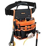 AUROPEAK Tool Belt Pouches, 22 Pockets Electrician Tool Pouch with Hammer Loops and Tape Clip, Detachable & Adjustable Single Side Belt Tool Pouch for HVAC Craftsman Contractor Electricians Carpenter