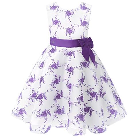 IEFIEL Vestido Niñas de Flores Boda sin Manga con Malla Bordado y Cintura Satén Bowknot Cover
