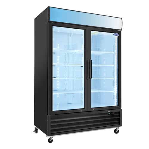 Glass Door Merchandiser Freezer 44.7 Cu.ft Swing Door Commercial Reach-In Display Freezers with LED Top Panel Upright Freeze Storage (2 Door)