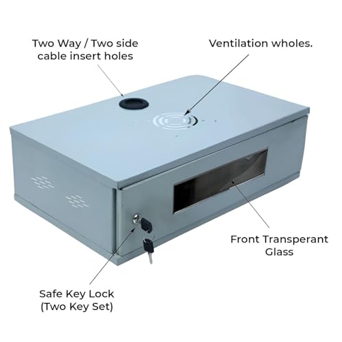 Image of 2U Metal Rack for DVR /NVR /Network Switches - Lockable, Glass Front, Ventilated with Top & Side Airflow, 2-Way Cable Management Holes - 490x300x160mm Secure Equipment Cabinet