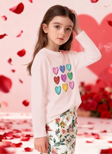 Image of Valentines Shirts for Girls Toddler Cute Love Heart Long Sleeve Casual Tee Tops