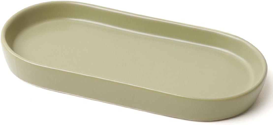 Reactive Glaze Ceramic Bathroom Tray Brown Rim, Oval Vanity Dish