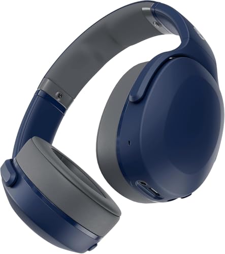 Skullcandy Crusher Evo   Auriculares inalámbricos Bluetooth azul/gris, graves multisensoriales, 40 horas inalámbricos, aislamiento de ruido, micrófono para iPhone/Android, cable de carga USB C a USB C
