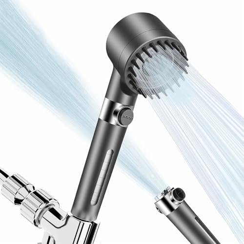 DFENGDF Filtered Shower Head with Handheld 3 Spray Modes High Pressure Shower Head with Filters Detachable Shower Head with 59″ Hose/Bracket/Cotton Filters Power Wash for Hard Water with ON/OFF