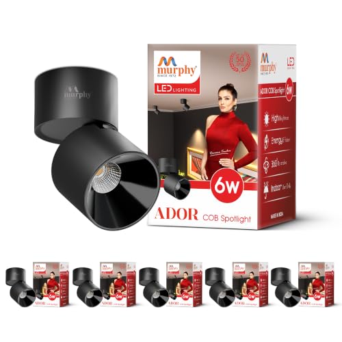 Image of Murphy Ador 6W LED Surface COB Spot Light | Warm White 3000K | 360 Rotatable & 90 Adjustable | Aluminium Body | Black Reflector | BIS Approved | 100 lm /W | 2 Year Warranty | Pack of 6