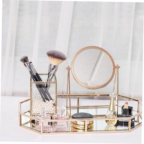 Espejo redondo de maquillaje metálico color oro rosa miniatura 2