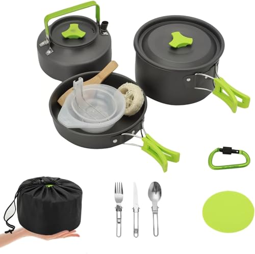 M.J COMFY-LIFE 15pcs Camping Cookware Kit Hiking Picnic Cooking Bowl Pot Pan Knife Spoon Set