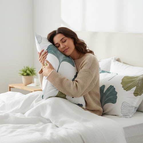 Image of HOMEMONDE Leaf Printed Pillow Covers - 210 TC Soft Luxurious Bedding Pillow Case (Blue & Green, 20 x 26 Inch (Pack of 2))