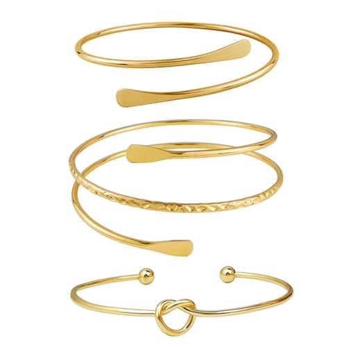 GXGM 3 Pezzi Bracciale Braccio Superiore per Donna Ragazze Polsino Braccio Superiore Minimalista Boho Punk Greco Bracciale Swirl Arm