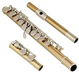 Querflöte Instrument 16 Geschlossene Offene Löcher C-Flöte Professionelles Querflöte Konzertmusikinstrument Mit Box Stoffstockhandschuhe(Gold)