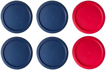 1 Stop & Go – 6-Pack Replacement Lids for Pyrex 7-Cup Glass Containers, BPA-Free 7.5-Inch Round Plastic Covers, Airtight & Leakproof – 4 Blue & 2 Red