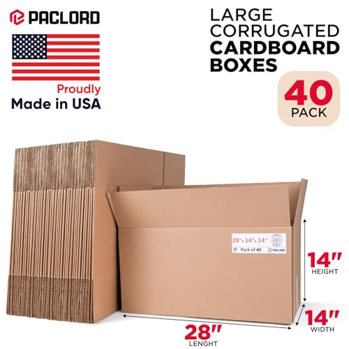 Image of Large Cardboard Boxes 28 inchL x 14 inchW x 14 inchH (Pack of 40) - USA-Made Packing Boxes for Moving, Shipping, or Storage - USPS, UPS, FedEx Approved - Professional Packing Supplies for Moving | USA-Made Packing Boxes for Moving, Shipping, or Storage - USPS, UPS, FedEx Approved - Professional Packing Supplies