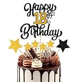 1PCS Happy 18th Birthday Cake Topper - Black Gold Glitter Cheers to 18 Years, Fabulous Cake Decoration for 18th Birthday or Anniversary Party