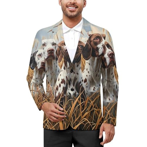 German Shorthaired Pointer Dogs Hunting Mens Suit Jacket Lapel Blazers V Neck Button Business Coat Tuxedo for Wedding Party