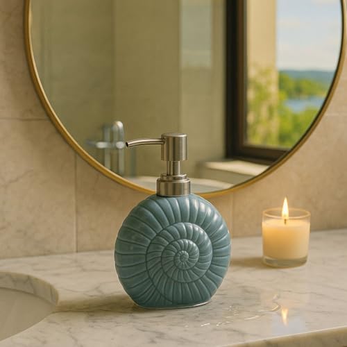 Image of Ceramic Soap Dispenser 300ml (Set of 1) | Multipurpose Liquid Soap, Lotion & Hand Wash Pump Bottle for Bathroom & Kitchen | Solid Grey Shell Design