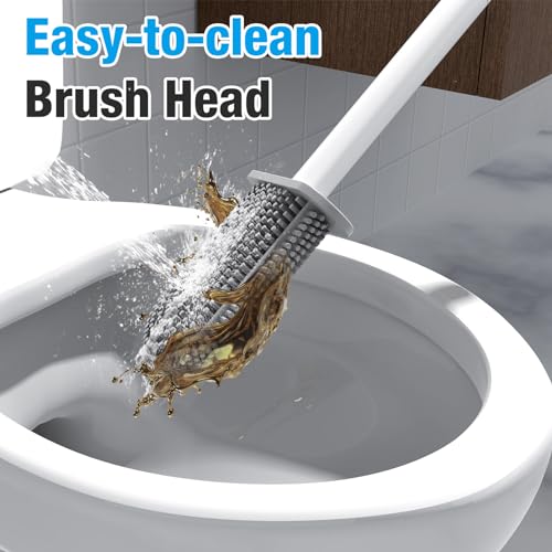 Toilet Brush & Holders, Deap Cleaner Silicone Toilet Brush with Anti-drip Base, Durable and Flexible Bristles, No-Slip Long Handle Toilet Brush Set for Bathroom - Image 4