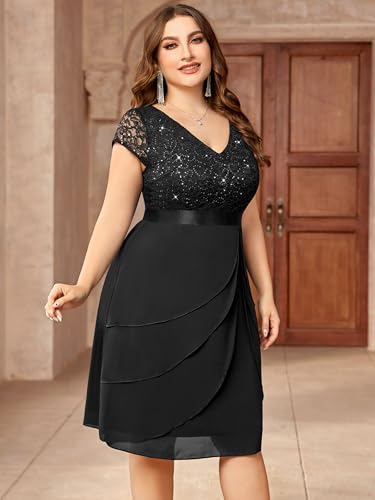Miusol Women's Plus Size Sequin Lace V Neck Ruffle Tiered Chiffon Cocktail Party Dress4