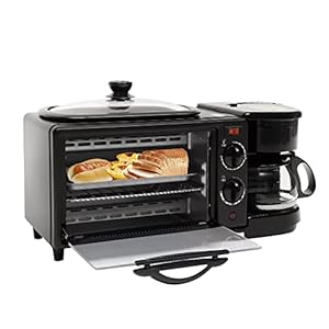 Mini-ovens, 3-in-1 ontbijtmachine, toastofen, oven, grillplaat met koffiezetapparaat, grote capaciteit, temperatuurregeling, kan worden getimed, koffiepot bakmachine