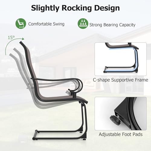 Image of Giantex Patio Dining Chairs Set of 2, High Back Outdoor Patio Chairs with Metal C Spring Frame, Heavy Duty Outside Dining Chairs for Porch Lawn Garden Backyard Balcony Pool, Grey