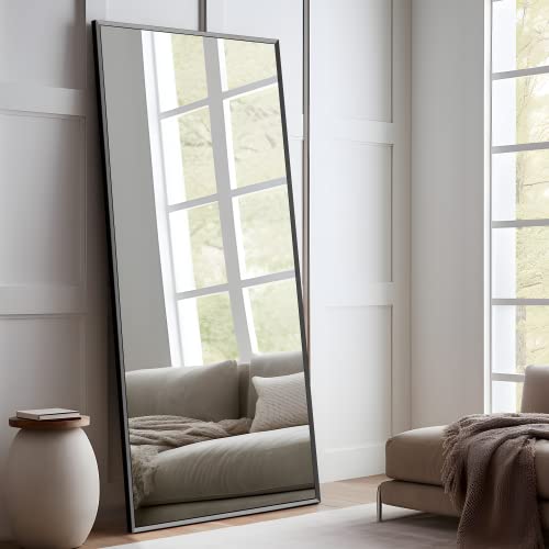 NeuType Espejo de pie de Longitud Completa de 59 x 20 Pulgadas con Soporte, Espejo de tocador para Dormitorio, para Colgar o apoyar contra la Pared, Color Negro