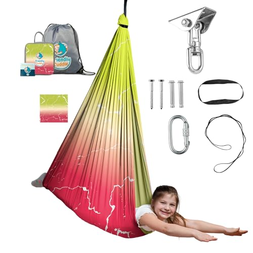 Image of Indoor Sensory Swing for Kids or Outdoor - Holds 300lbs, Double-Layer, & 360 Swivel, Calming Compression Therapy Swing Hammock for Kids & Adults with All Hardware - Sensory-Motor Toys & Gifts