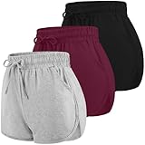 URATOT 3 Packs Women Sport Shorts Cotton Yoga Running Workout Shorts Summer Athletic Pant with Drawstring and Pockets