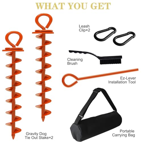 Image of Eurmax USA 2-Pack Heavy Duty Dog Tie Out Stake, No-Tangle In Ground Anchor Runner for Large Dogs up to 210 Lbs - Perfect for Yard, Beach and Camping (Large,Orange)